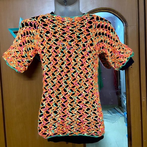 Crochet Woolen Pullover Top for Woman (Orange, Small/Petite) - Picture 4 of 7